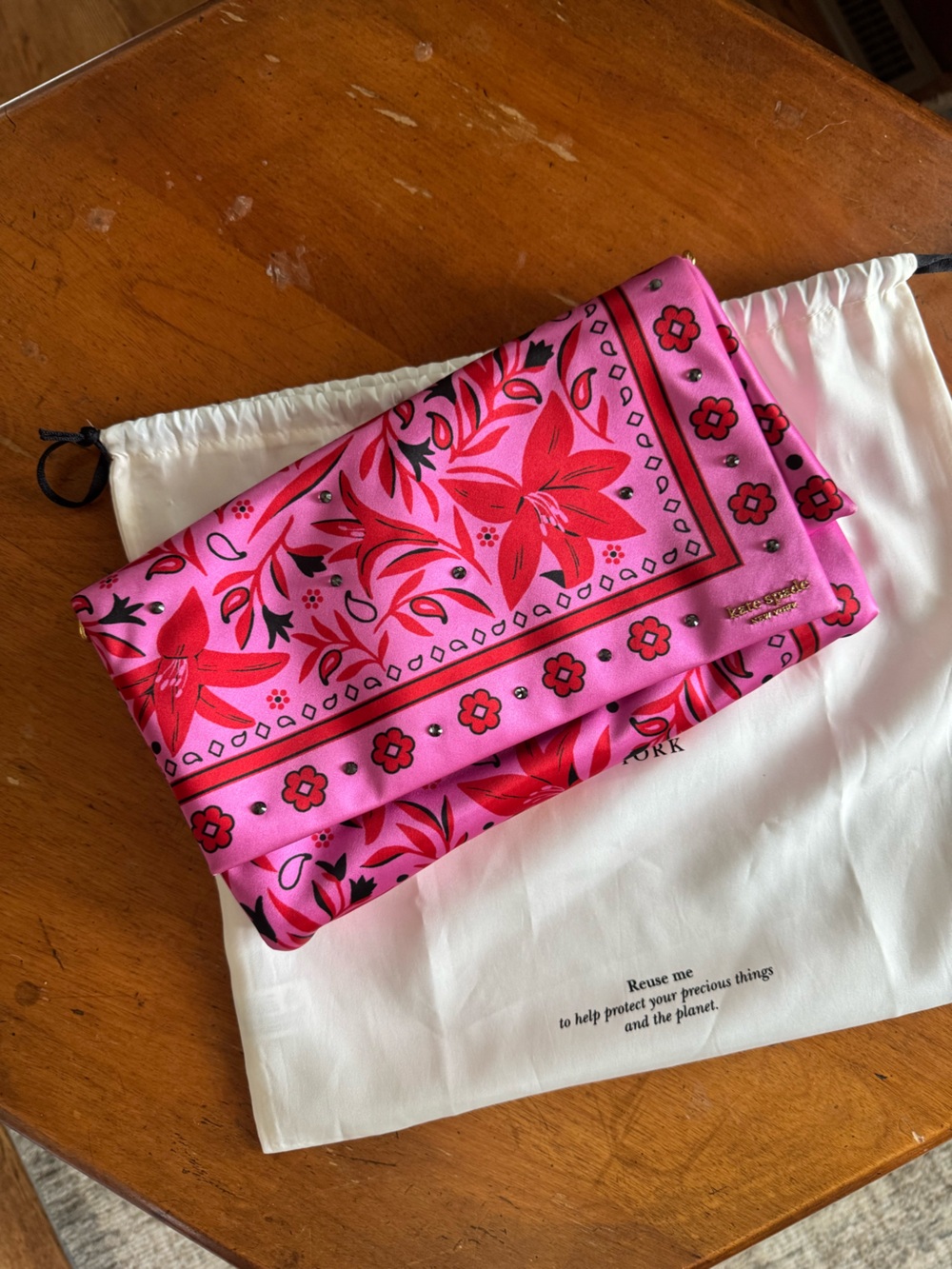 Kate Spade Satin Floral Bandana Clutch with Chain